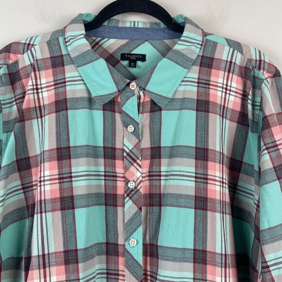 Talbots Shirt Womens 3X Multi Plaid Long Sleeve Button Front Classic Preppy Work - Picture 3 of 8